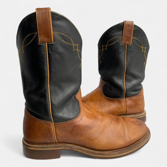 Justin Leather Western Cowboy Roper Black Brown Biker Boots Men's 11 D - Picture 1 of 14